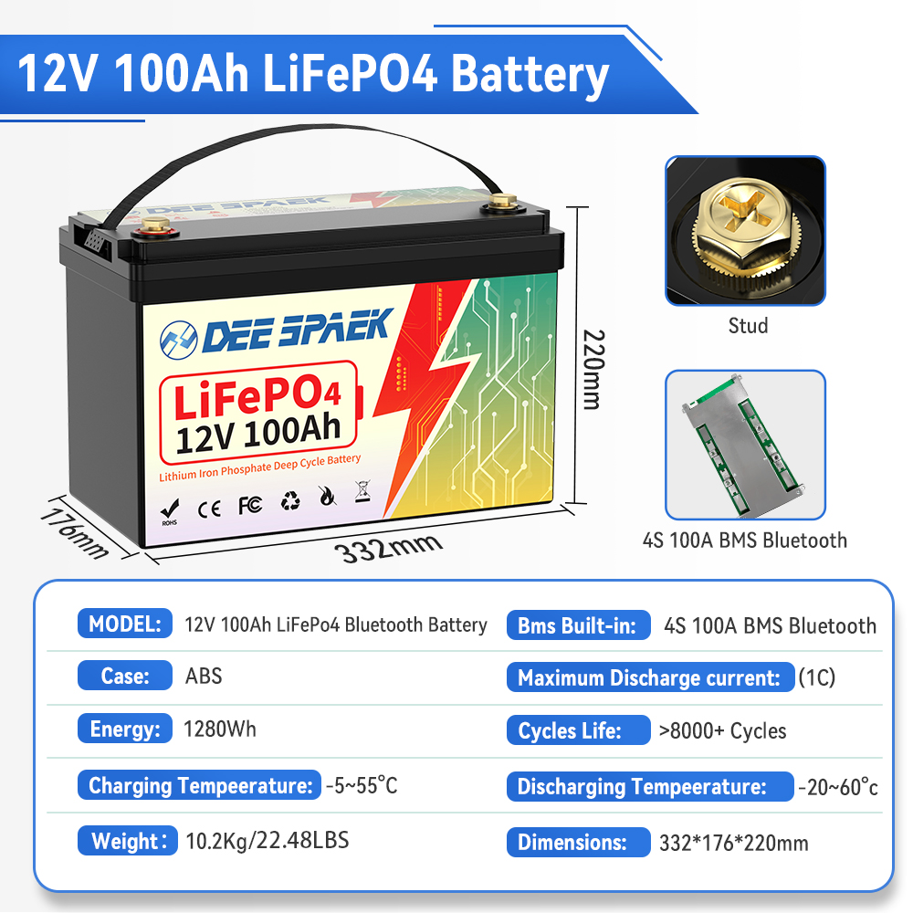 DEEPSPAEK 12V 100Ah Lifepo4 Ba - Lifepo4 12V 100Ah Bms Bluetooth recension och pris
